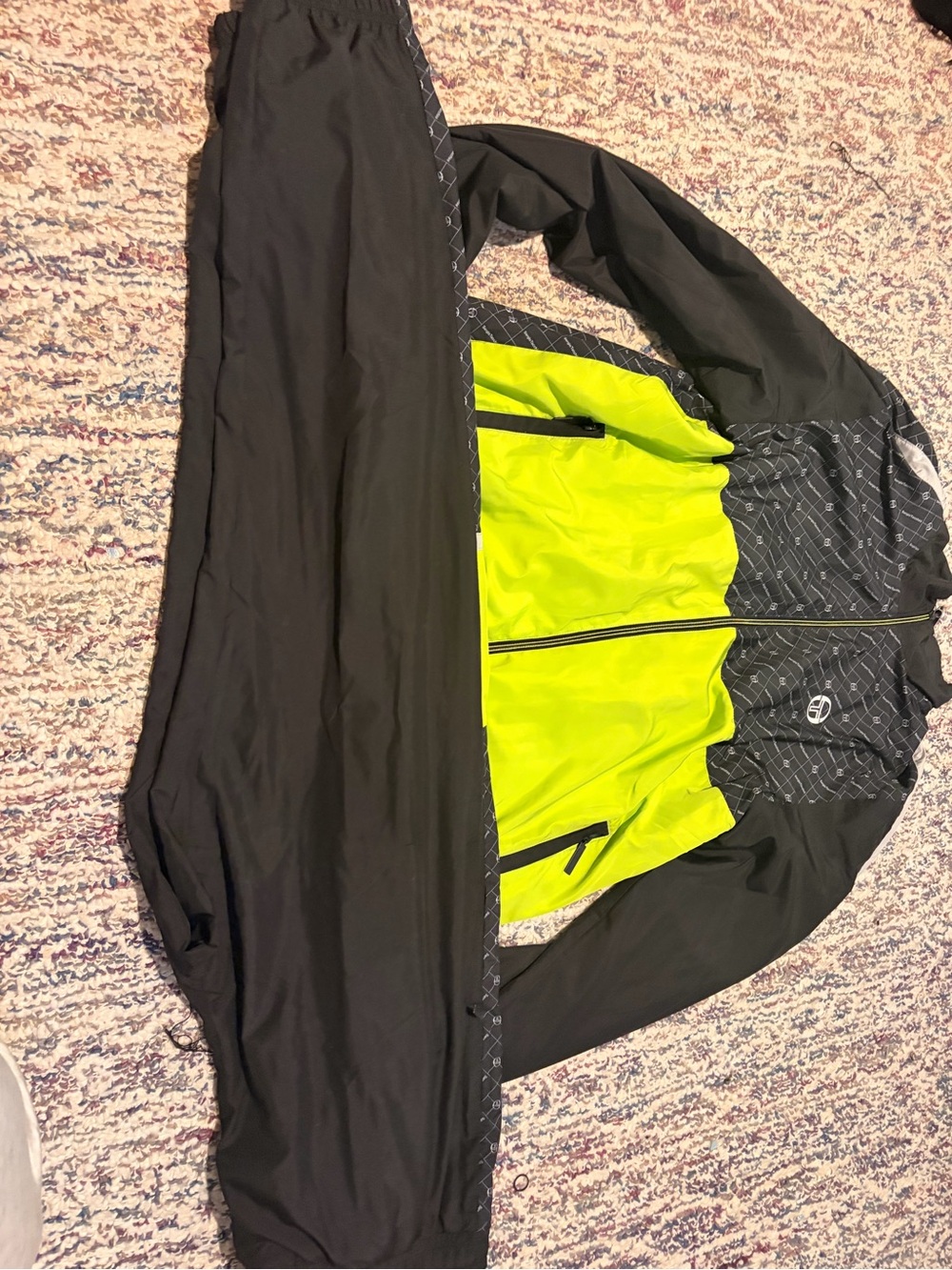 Sergio Tacchini Black and Neon Yellow Men's Windbreaker